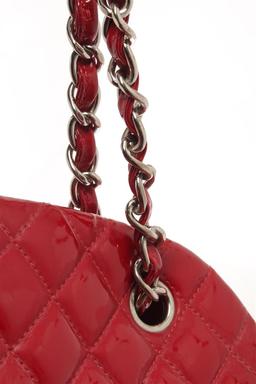 Chanel Red Quilted Patent Bowling Chain Shoulder Bag