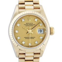 Rolex Ladies 18K Yellow Gold Champagne Diamond Dial President Wristwatch