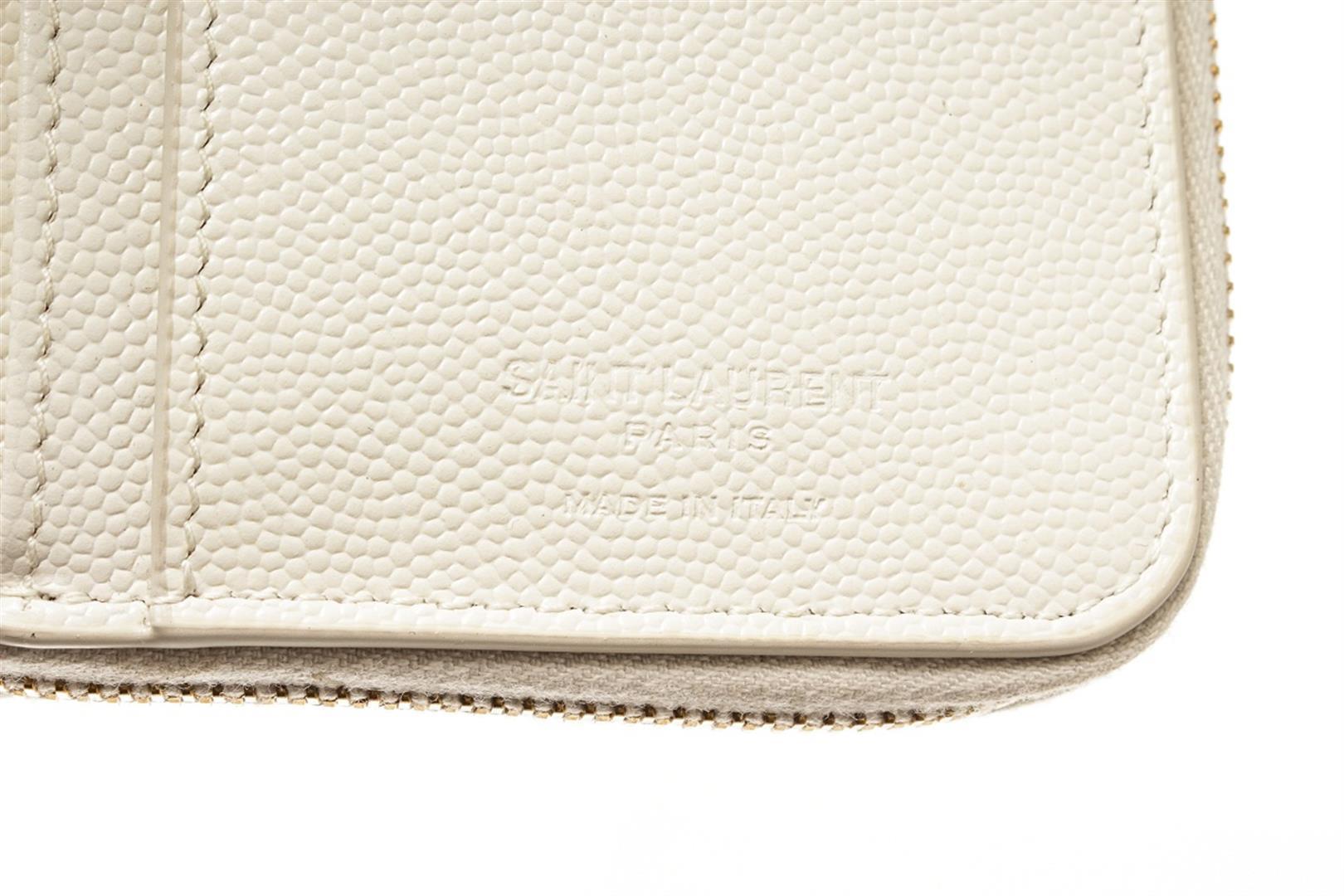 YSL Saint Laurent White Multicolor Pebbled Leather Compact Zippy Wallet