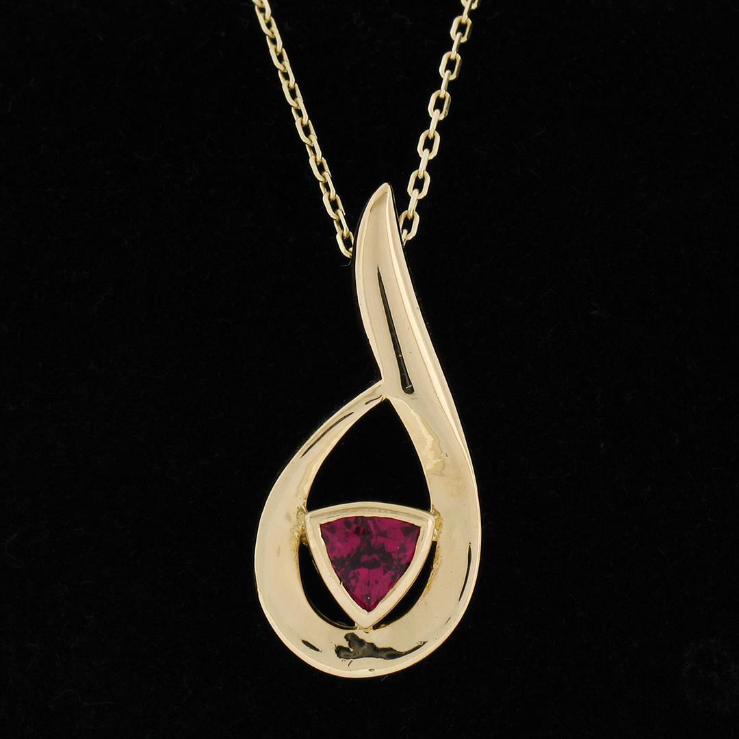 18K Yellow Gold .55 ctw Trillion Cut Tourmaline Solitaire Open Pendant & 16" Cha