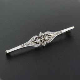 Antique Edwardian Platinum Top 18k Gold 0.55 ctw Diamond Milgrain Bar Pin Brooch