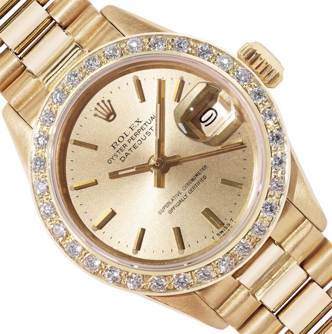 Rolex Ladies Quickset 18K Yellow Gold Diamond Bezel President 26MM