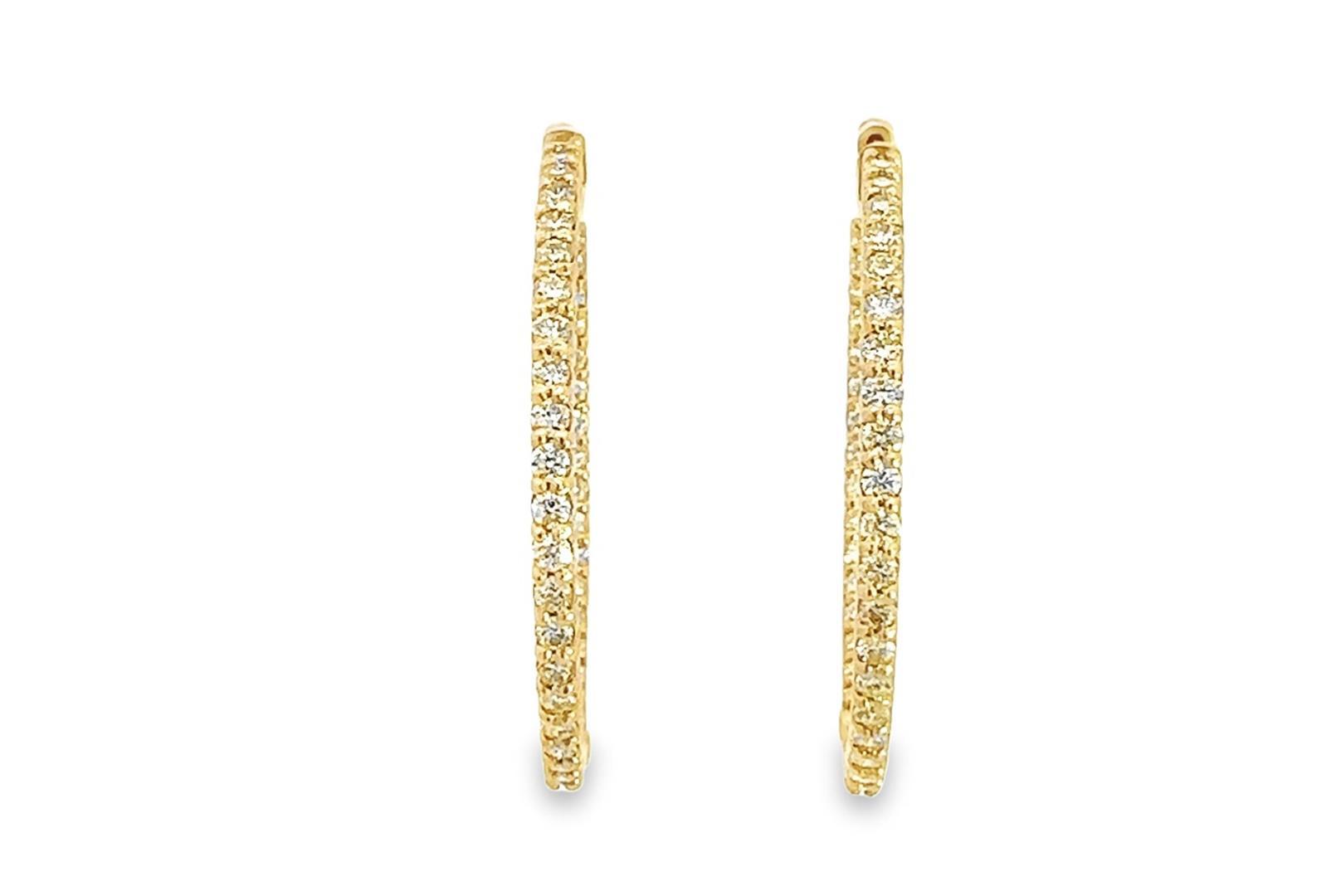 2.50 ctw Diamond Hoop Earrings - 14KT Yellow Gold