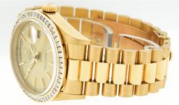 Rolex Mens Quickset 18K Yellow Gold Princess Cut Diamond Bezel Day Date Presiden