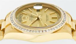 Rolex Mens Quickset 18K Yellow Gold Princess Cut Diamond Bezel Day Date Presiden