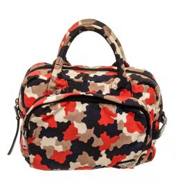 Prada Red Multicolor Canvas Zip Around Small Satchel Bag