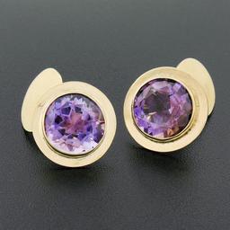 Men's Vintage 14K Yellow Gold 8 ctw Round Bezel Amethyst Polished Frame Cuff Lin