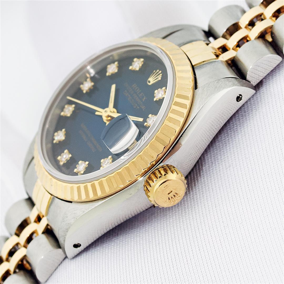 Rolex Ladies 2T Quickset Blue Vignette Diamond Dial Datejust 26MM