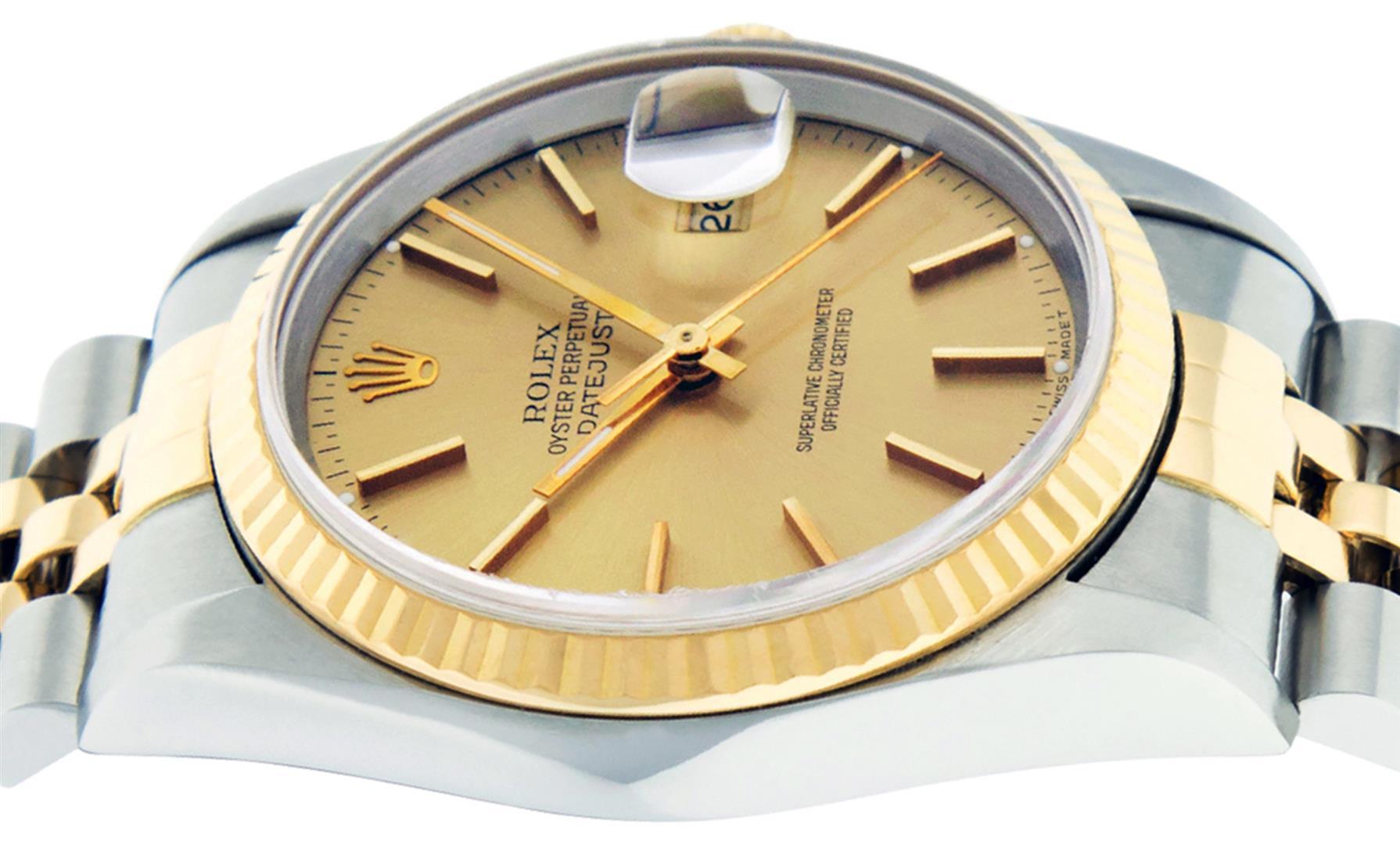 Rolex Mens 18K Yellow Gold And Stainless Steel Champagne Index Fluted Bezel Date