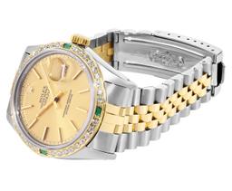 Rolex 36MM 2Tone 18K Yellow Gold Diamond And Emerald Datejust With Rolex Box