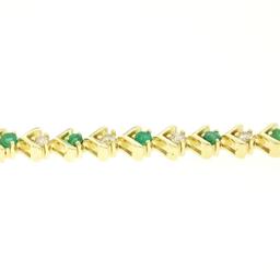 14k Yellow Gold 1.87 ctw Round Brilliant Diamond & Emerald Line Tennis Bracelet