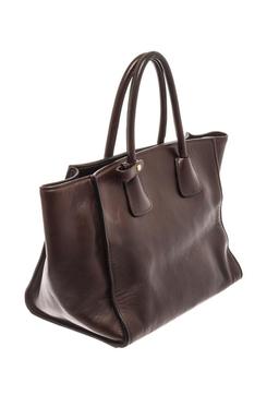 Prada Brown Nero Glace Calf Leather Double Tote Bag