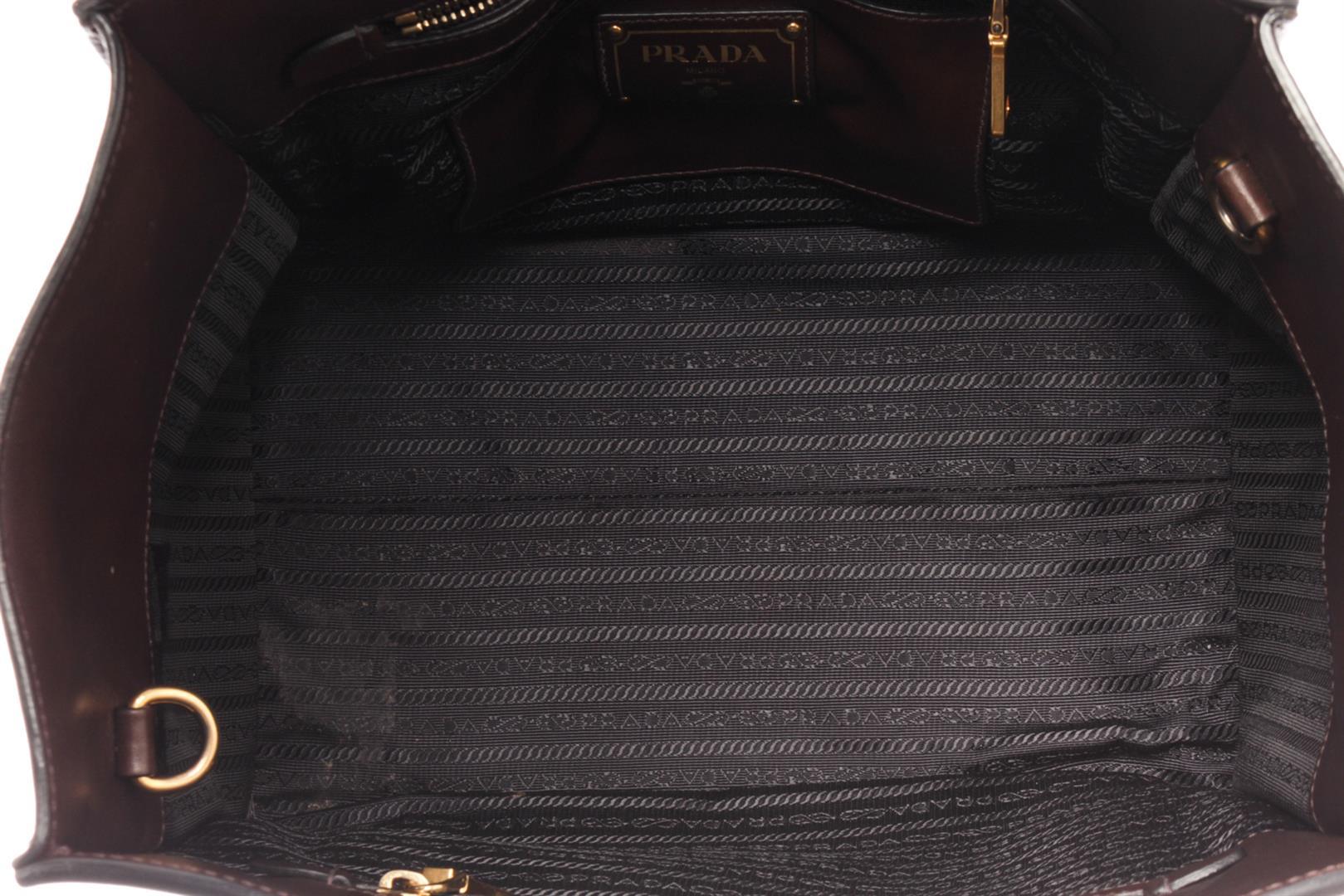 Prada Brown Nero Glace Calf Leather Double Tote Bag