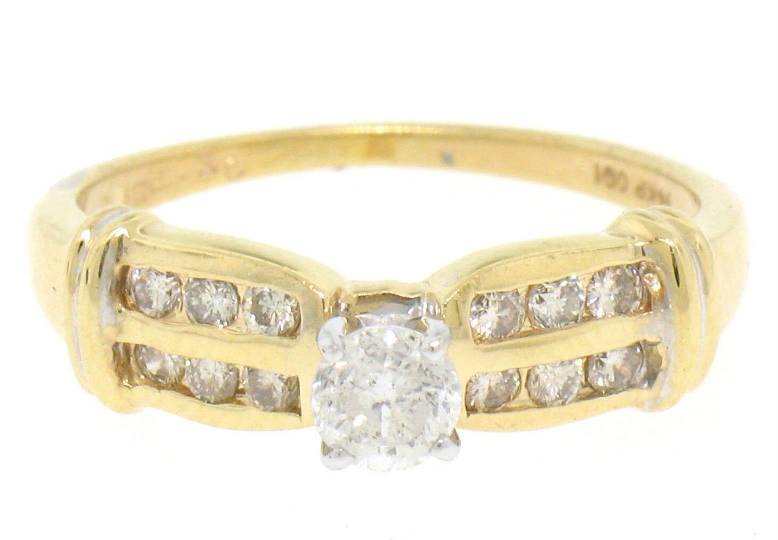 14k Yellow Gold 0.30 ctw Round Diamond & Dual Row Channel Accent Engagement Ring