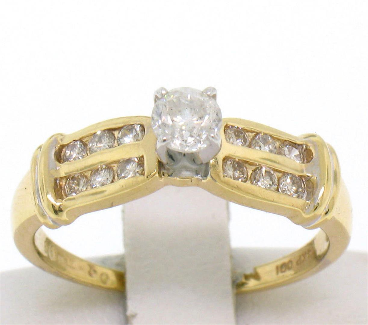 14k Yellow Gold 0.30 ctw Round Diamond & Dual Row Channel Accent Engagement Ring