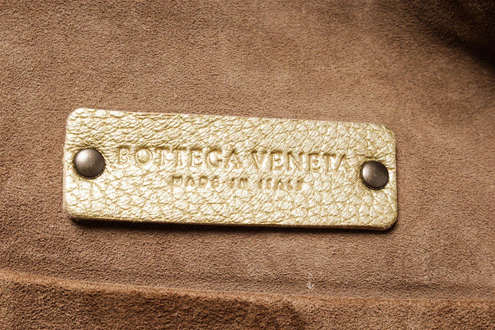 Bottega Veneta Gold Metallic Top Zip Shoulder Bag