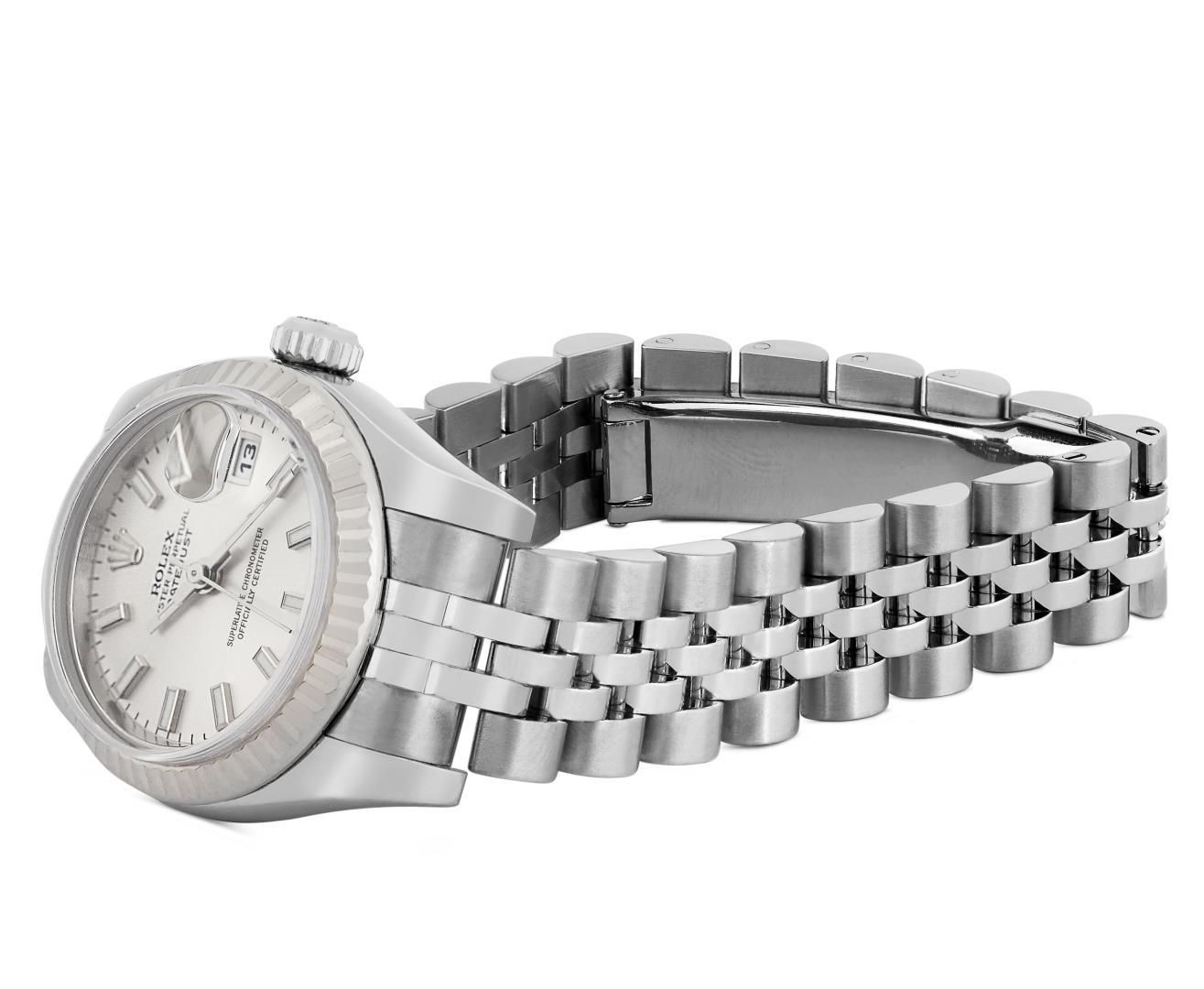 Rolex Ladies Quickset Silver Index White Gold Bezel With Hidden Clasp Jubilee Ba