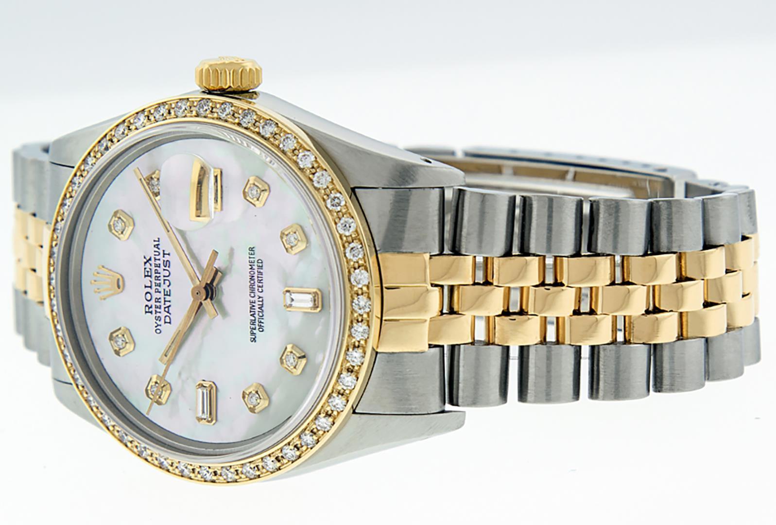 Rolex Mens 2 Tone White Dial Diamond Bezel 36MM Datejust Wristwatch