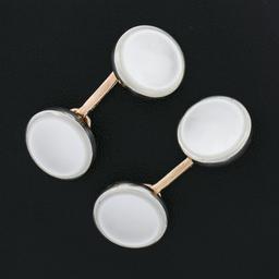 Men's Antique 14k Rosy Yellow Gold & Platinum Mother of Pearl Round Cuff Links