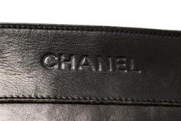 Chanel Vintage Black Lambskin Medium Logo Zip Clutch