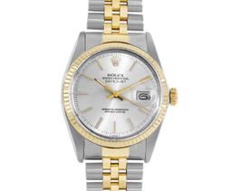 Rolex Mens Two Tone Silver Index Fluted Bezel Jubilee Band Datejust Wristwatch