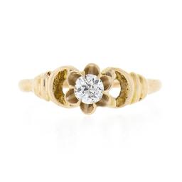 Antique 10k Gold .25 ctw Old European Diamond Flower Prong Setting Engagement Ri