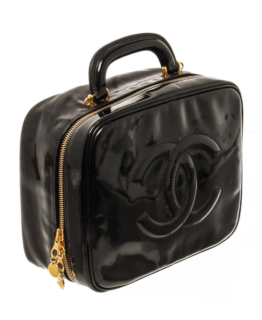 Chanel Black Patent Leather CC Vanity Case