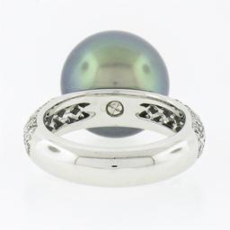 Cartier 18k White Gold 12.75mm Tahitian Gray Pearl .85 ctw Round Pave Diamond Ri