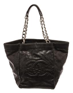 Chanel Black Caviar Leather CC Chain Tote Bag