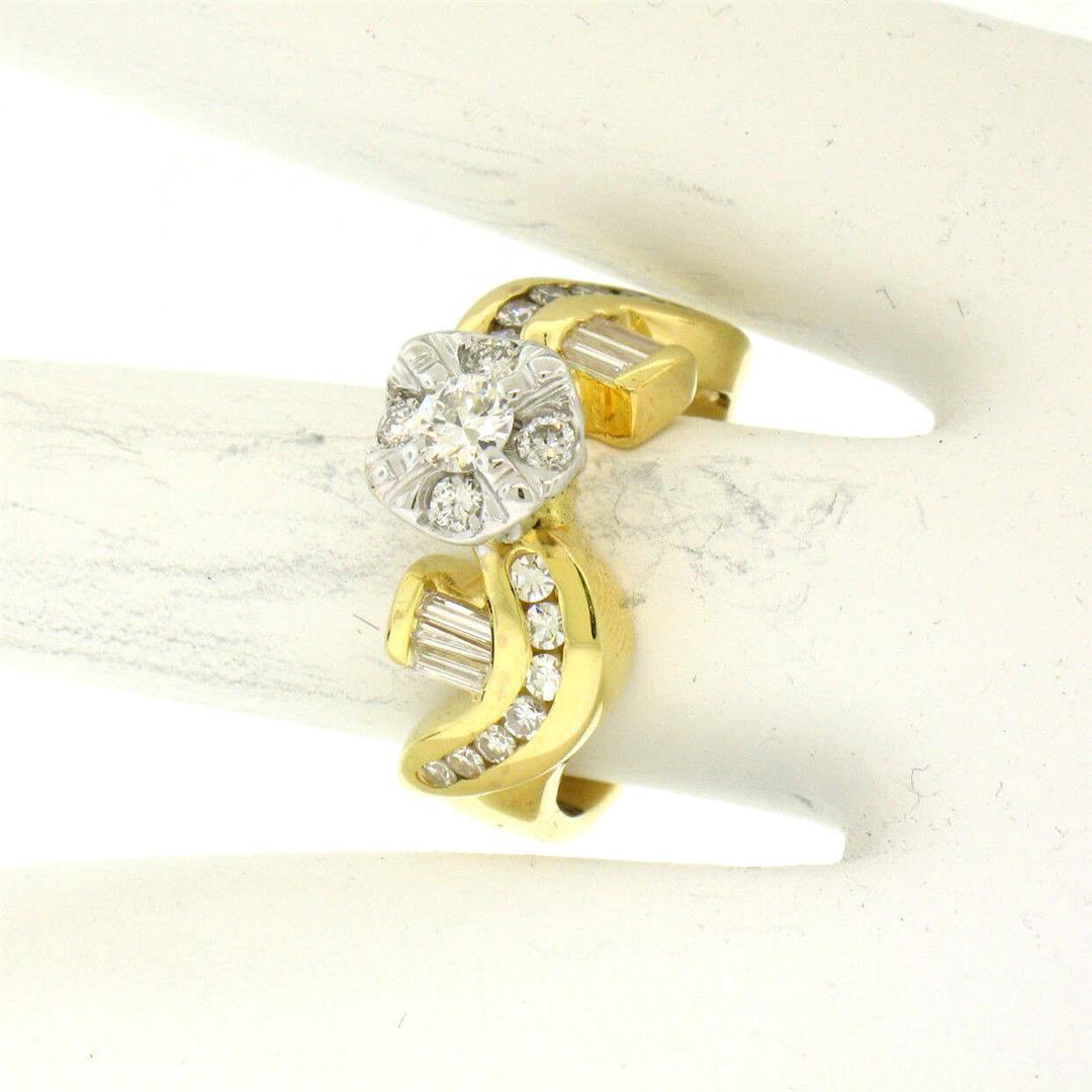 14k Yellow & White Gold 1.0 ctw Fine Round & Baguette Diamond Solitaire Ring