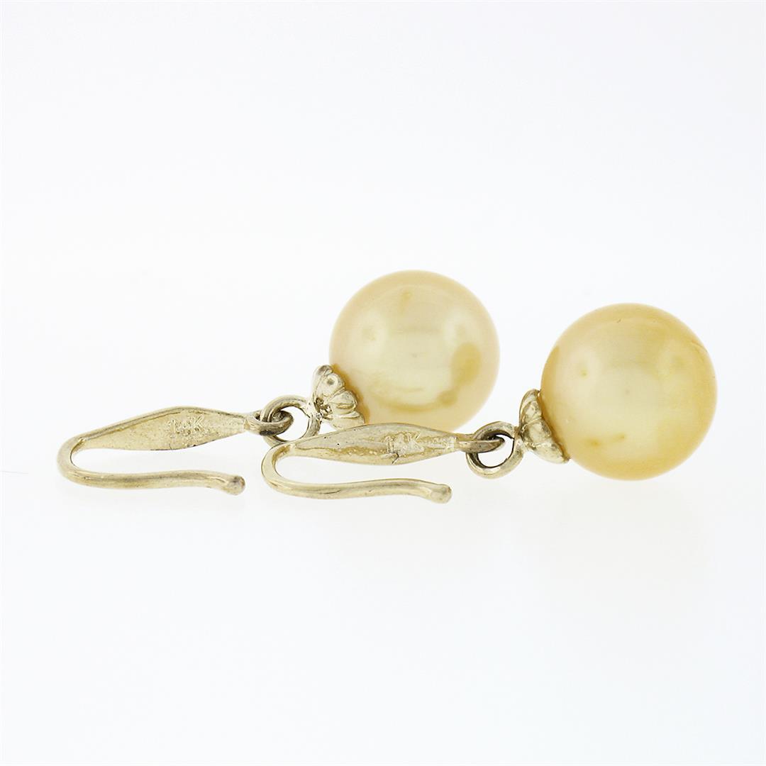 Vintage 14K Yellow Gold Round Cultured Pearl Solitaire Drop Dangle Earrings