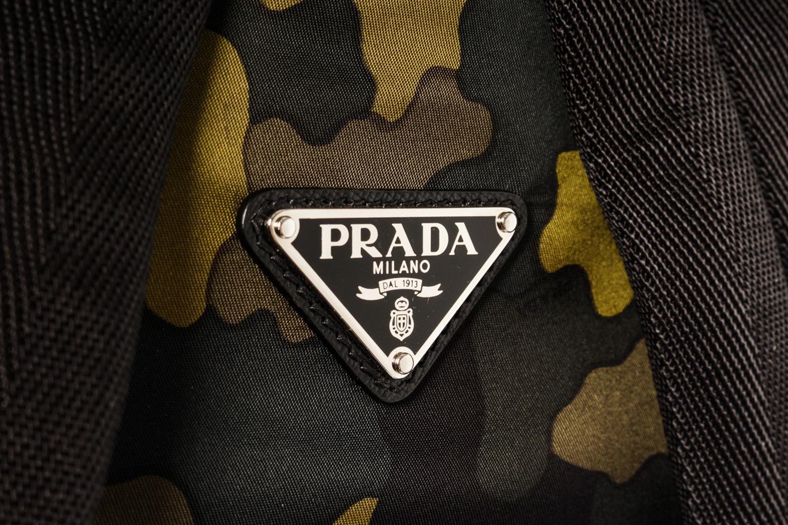 Prada Green Yellow Multicolor Printed Camo Tessuto Nylon Double Pocket Buckle La