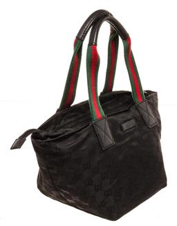 Gucci Black Canvas Web Zip Tote Bag