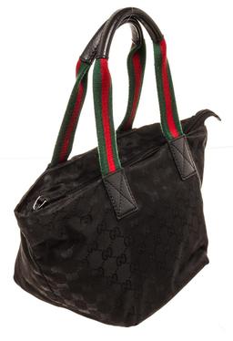 Gucci Black Canvas Web Zip Tote Bag