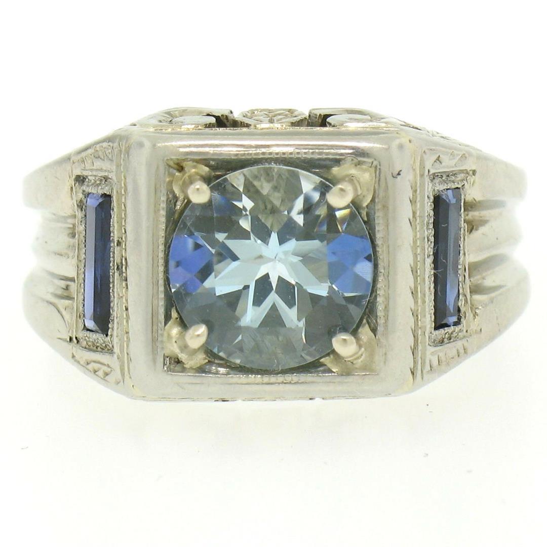 Antique Art Deco 18k White Gold 1.25 ctw Aquamarine and Diamond Ring