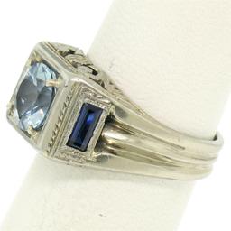 Antique Art Deco 18k White Gold 1.25 ctw Aquamarine and Diamond Ring