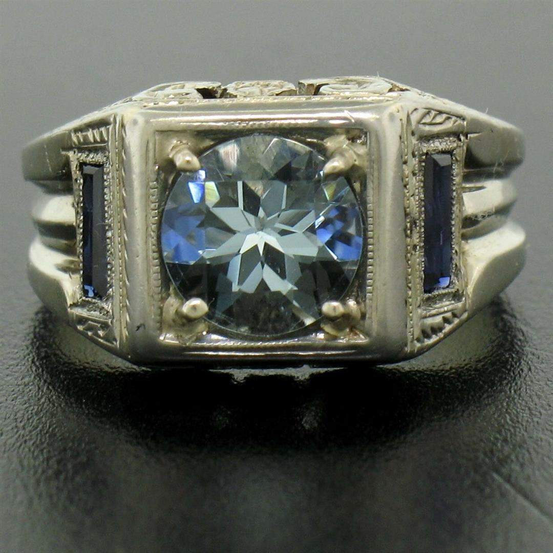 Antique Art Deco 18k White Gold 1.25 ctw Aquamarine and Diamond Ring