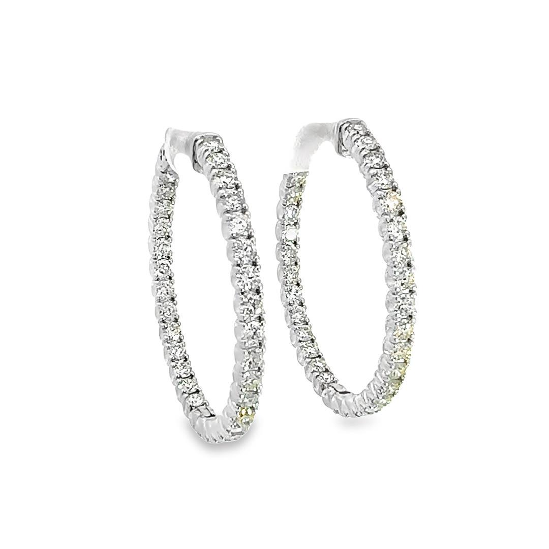 4.15 ctw Diamond Hoop Earrings - 14KT White Gold