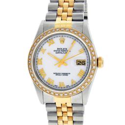 Rolex Mens Two Tone White Roman Diamond Bezel 36MM Datejust Wristwatch