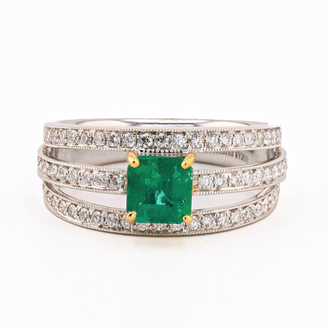 0.70 ctw Emerald and 0.48 ctw Diamond 18K White and Yellow Gold Ring