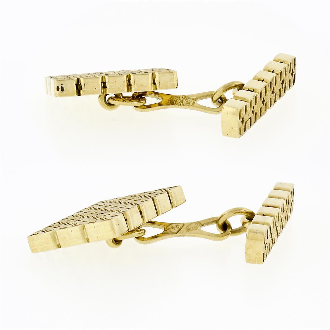 Men's Italian Solid 18k Yellow Gold Fancy Florentine Finished Chain Cuff Links