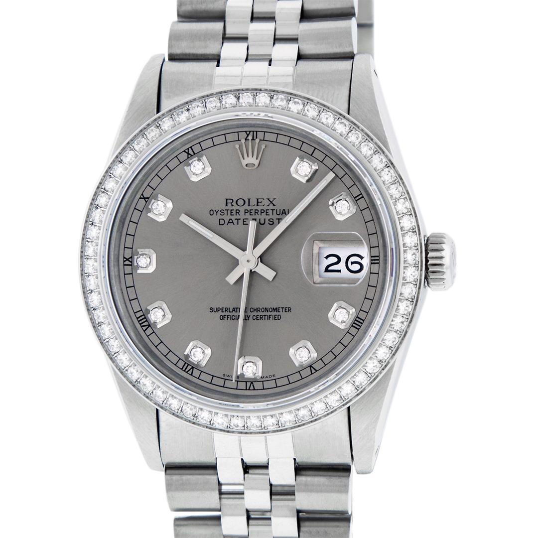 Rolex 36MM Stainless Steel Slate Grey Diamond 36MM Datejust Wristwatch