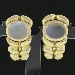 Vintage Kaufmann De Suisse 18K Gold Moonstone Wide Braided Clip On Cuff Earrings