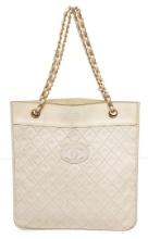 Chanel White Vintage CC Flat Chain Shoulder Bag