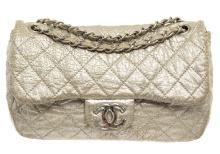 Chanel Silver Crinkle Flap Shoulder Bag