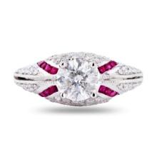 1.01 ctw Diamond and 0.47 ctw Ruby Platinum Ring (1.66 ctw Diamonds)