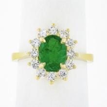 NEW Classic 14k Gold 2.02 ctw Oval Emerald Solitaire w/ Round Diamond Halo Ring