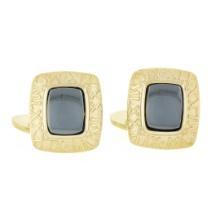 Men's Morelli 14K Gold Cushion Cabochon Bezel Hematite Roman Numeral Cuff Links