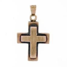 Victorian 8k Rose Gold Reversible Brushed Finish Cross Pendant