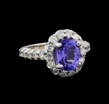 3.48 ctw Tanzanite and Diamond Ring - 14KT White Gold